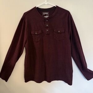 Express Men's Dark Magenta Long Sleeve Henley Size Large